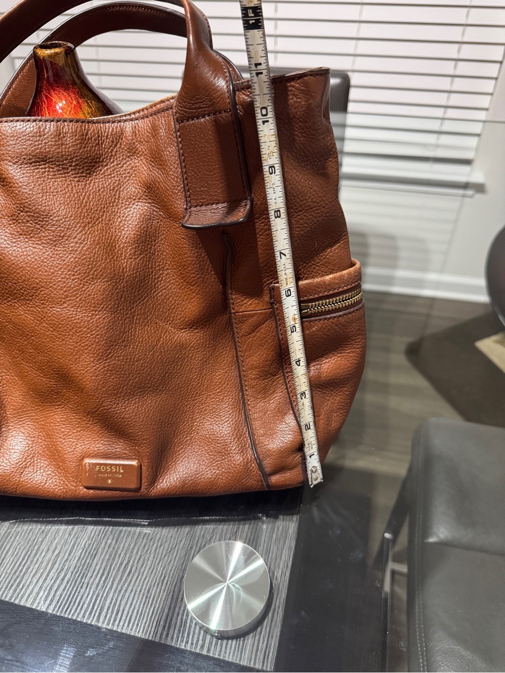 Fossil Cognac Pebbled Leather Tote - Picture 13 of 16